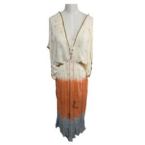 Z&L Europe Maxi Dress Bohochic Ombre Gold Foil M V-Neck Chic MCM Festival Earthy